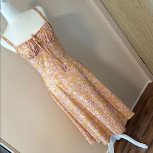Floral Yellow Sundress with Pink and Orange Pattern Size M